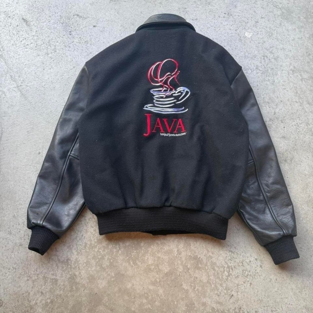 Vintage Java Sun Apple Tech Microsystems Wool Leather Varsity Jacket Large Black